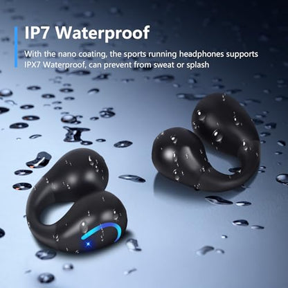 Ultra Open Ear Headphones Bluetooth 5.3 Wireless Bone Conduction Clip On Earbuds with Digital Display Charging Case 60 Hours Playtime Sport Earphones IPX7 Waterproof for Running Fitness Black