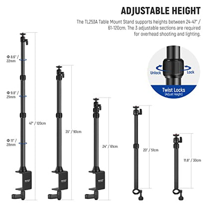 NEEWER TL253A+DS001 Table Camera Tripod with 2 Telescopic Arms