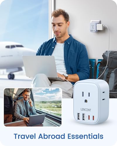 LENCENT European Travel Plug Adapter US to Europe Type-C Foldable Plug - style: Type C-17.5W-Most of Europe-Blue