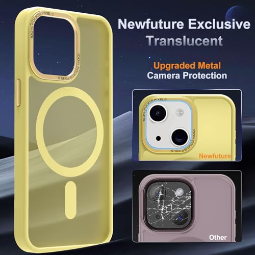 Newfuture Magnetic for iPhone 13/iPhone 14 Case Matte Shockproof, Yellow | Military Drop Protection, Slim Matte Anti-Fingerprint, Compatible with Magsafe, Camera Guard, Translucent Protective Cover - color: Yellow, size: iPhone 13/iPhone 14 6.1inch