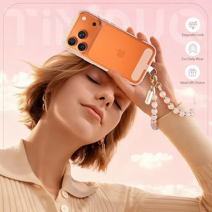 TiMOVO Beaded Phone Wrist Strap, Detachable Lanyard Charm with Tether Tab for CellPhone Case - color: Rose Quartz