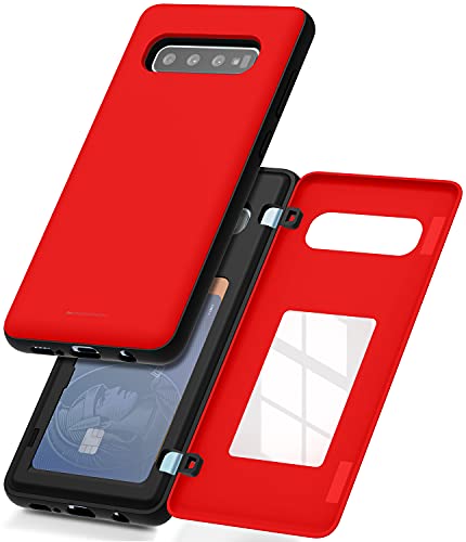GOOSPERY Magnetic Door Bumper Compatible with Galaxy S10 Plus, Card Holder Wallet Case Easy Magnet Auto Closing Protective Dual Layer Sturdy Phone Back Cover -Red - color: Red, size: Galaxy S10 Plus