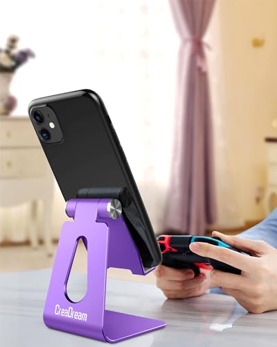 CreaDream Aluminum Cell Phone Stand, Adjustable Phone Holder for Desk - color: Dark Purple