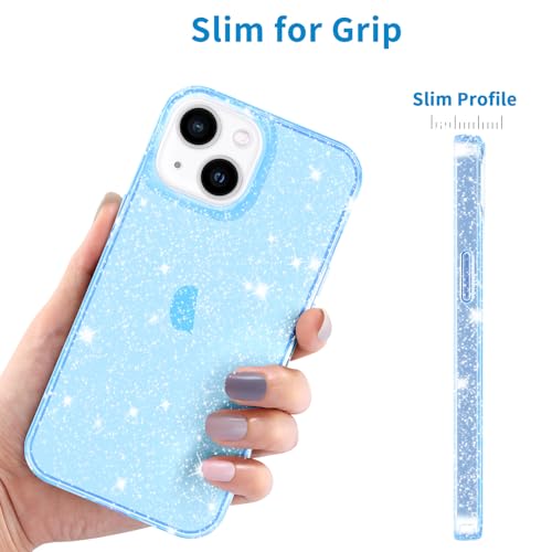 JJGoo Compatible with iPhone 15 Plus Case Glitter, Clear Transparent Soft TPU Sparkle Anti-Scratch Shockproof Protective Phone Bumper, Women Girls Slim Bling Sparkly Phone Case, Translucent Blue - color: Blue, size: for iPhone 15 Plus