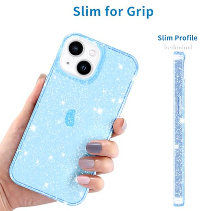 JJGoo Compatible with iPhone 15 Plus Case Glitter, Clear Transparent Soft TPU Sparkle Anti-Scratch Shockproof Protective Phone Bumper, Women Girls Slim Bling Sparkly Phone Case, Translucent Blue - color: Blue, size: for iPhone 15 Plus