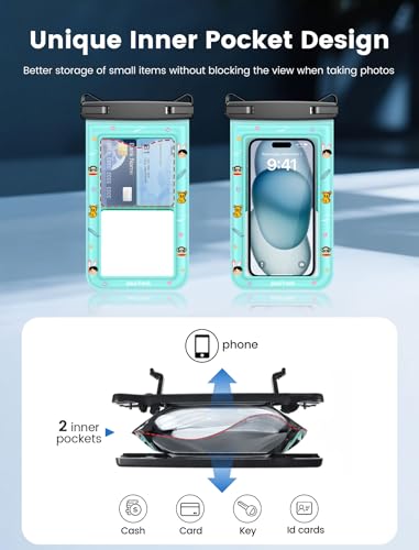 Paul Frank Waterproof Phone Pouch Floating, 2 Pack IPX8 Waterproof Phone Case with Lanyard for iPhone 17 16 15 14 Pro Max Galaxy S25 S24, Cellphone Dry Bag Beach Cruise Ship Essentials(up to 8.5") - color: Black&Green