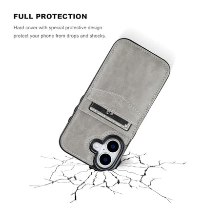 KIHUWEY for iPhone 17 Wallet Case Card Holder Kickstand, Gray | Credit Card Slots, PU Leather, Magnetic Clasp, Flip Heavy Duty Protection Cover for Men and Women - color: Gray
