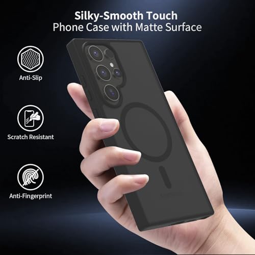 for Samsung Galaxy S24 Ultra Case Magnetic, [Compatible with Magsafe] 6.8 Inches Slim Fit Heavy Duty Protection Wireless Charging TPU and PC Shockproof Anti-Slip Protective Phone Cover, Black - color: Black Magnetic