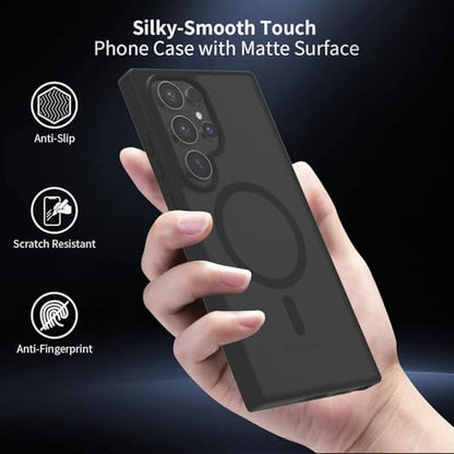 for Samsung Galaxy S24 Ultra Case Magnetic, [Compatible with Magsafe] 6.8 Inches Slim Fit Heavy Duty Protection Wireless Charging TPU and PC Shockproof Anti-Slip Protective Phone Cover, Black - color: Black Magnetic
