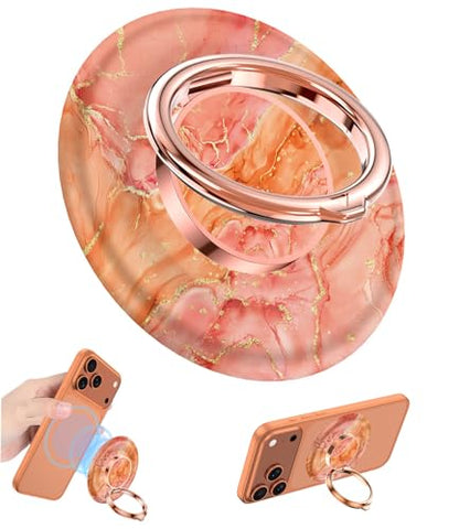 Magnetic Phone Ring Holder for MagSafe Grip,[Super Magnet],Stylish 360° Rotation Cell Phone Grip Stand Finger Ring Kickstand for iPhone 17 16 15 14 Pro Max,iPad and Smartphones,Marble - color: Orange Marble