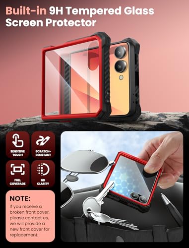 i-Blason for Samsung Galaxy Z Flip 7 Case with Stand & Belt-Clip, Red | Built-in Screen Protector, Hinge Protection, Belt-Clip, KickStand, Full-Body Protection, Military - color: Ruddy