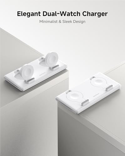 SwanScout Dual Charger for Apple Watch 12/Ultra 4/SE 3/Ultra 3/Ultra 2/SE 2/SE/11/10/9/8/7/6/5/4/3/2, Portable Charging Dock for 2 Apple Watches, SwanScout 507DA (White) - color: White