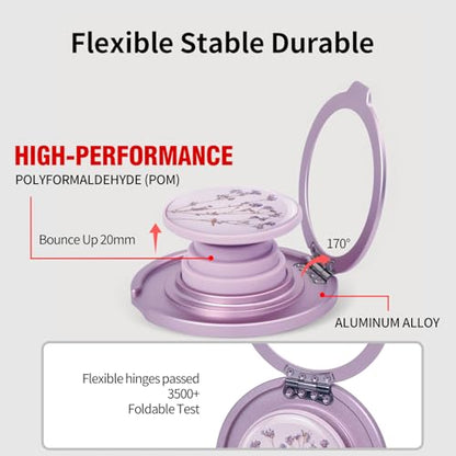 Cell Phone Grip for with Kickstand, Secure Hold for iPhone Cases, Adjustable Foldable Desktop Phone Holder Cradle Dock Compatible (141 Flower) - color: 141 Flower