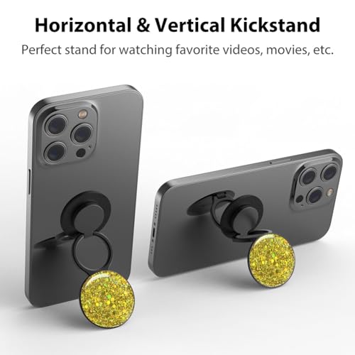 Phone Grip, Phone Ring Holder Finger Kickstand, Foldable & Adjustable Metal Cell Phone Rings Gripper Stand Work with Magnetic Car Mount for iPhone Samsung &Other Phones - Sparkle Yellow - color: Sparkle Yellow