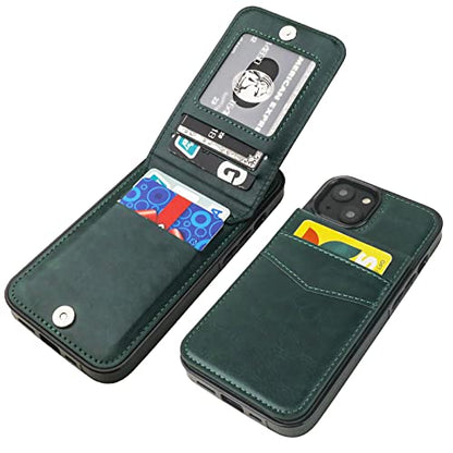 KIHUWEY for iPhone 14 Wallet Case Card Holder Kickstand, Green - color: Green