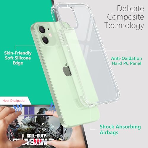 ONES for iPhone 12 mini Slim Case Clear, [PC + TPU Hybrid][Military-Grade Drop Protection][Anti-Yellowing], Shockproof Silicone Hard Cover, Transparent Case - color: HD Highly Clear, size: iPhone 12 mini