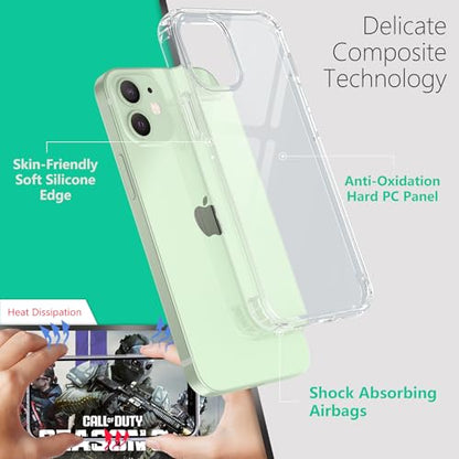 ONES for iPhone 12 mini Slim Case Clear, [PC + TPU Hybrid][Military-Grade Drop Protection][Anti-Yellowing], Shockproof Silicone Hard Cover, Transparent Case - color: HD Highly Clear, size: iPhone 12 mini