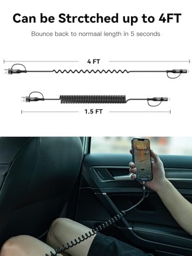 60W Coiled USB C Cable,iPhone Charger Cable for Car [MFi Certified] 2Pack