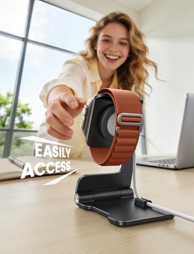 Lamicall Foldable Apple Watch Stand for Charger, Aluminum Desk Watch Holder - color: Misty Black