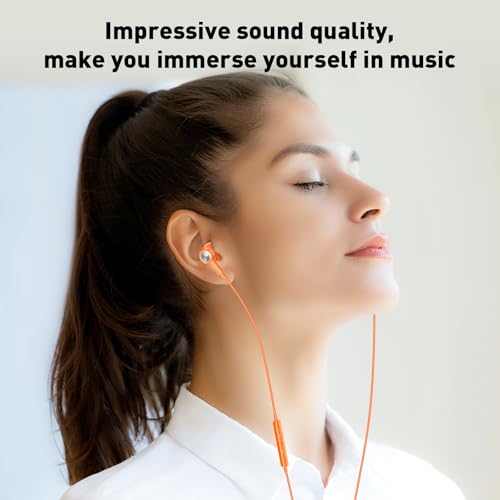 USB C Headphones Magnetic Wired Earbuds with Mic for Apple/Samsung Android - color: Orange