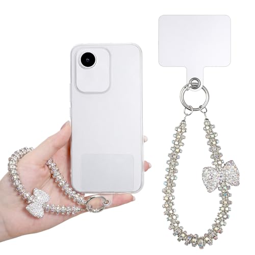 Luxury Diamond Phone Wrist Strap Beaded Cellphone Lanyard with Tether Tab Shiny Rhinestone Phones Chain Hands-Free Wristlet Bracelet Bow keychain Wristlet CellPhone Lanyards Phone Charm for Women