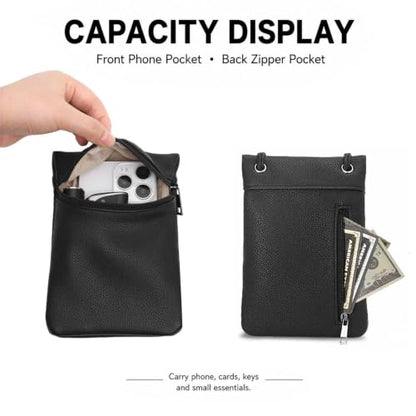 Small Crossbody Women Cell Phone Purse Wallet Bag With Shoulder Strap - color: Black/Pu-lychee