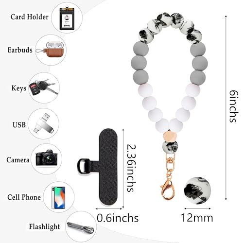 Silicone Beaded Phone Wrist Strap for Women, Elastic Wristlet - color: Grey