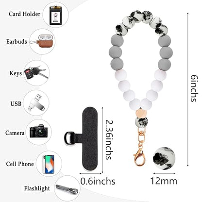 Silicone Beaded Phone Wrist Strap for Women, Elastic Wristlet - color: Grey