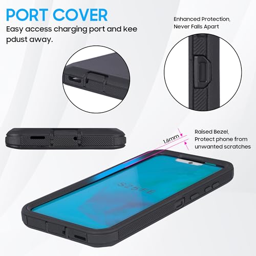 Compatible for Samsung S25 FE, Built in Screen Protector, Belt Clip Holster Heavy Duty Defender Case Dustproof Shockproof Protection (Black) - color: Black