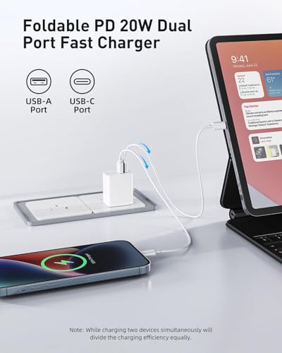UL Certified 20W USB C Charger Block [2-Pack], Dual Port Fast Wall Charger Adapter with Foldable Plug, Safe Fast Charging Block for iPhone 15 14 13 Pro Max, iPad, Samsung Galaxy, Pixel (White)