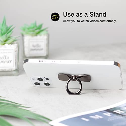 [2 Pack] Sparkling Bowtie Ultra-thin Cell Phone Ring Holder Stand,360 Degree Rotation and 180 Degree Adjustable Finger Ring Kickstand with Polished Metal Phone Grip (Black)