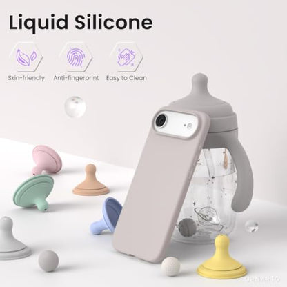 ORNARTO for iPhone Air Case 6.5", Slim Liquid Silicone 3 Layers Soft Gel Rubber Shockproof Protective Cover with Anti-Scratch Microfiber Lining-Stone Gray - color: Stone Gray