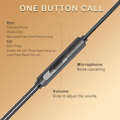 3 Pack USB C Wired Headphones for iPhone 17/16/15 Pro Max