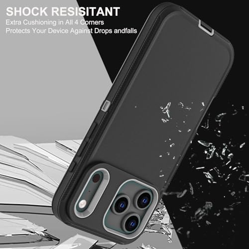 YKHJKLEC for iPhone 17 Pro Case, Military Grade 3 in 1 Heavy Duty Shockproof/Drop Proof/Dust Proof Case with 2Pcs Tempered Glass Screen Protector (Black/Grey) - color: Black/Grey