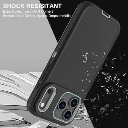 YKHJKLEC for iPhone 17 Pro Case, Military Grade 3 in 1 Heavy Duty Shockproof/Drop Proof/Dust Proof Case with 2Pcs Tempered Glass Screen Protector (Black/Grey) - color: Black/Grey