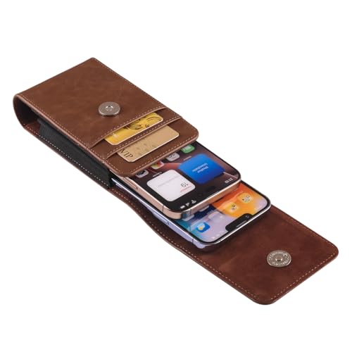 Dual Belt Clip Holster Case Double Cell Phone Pouch Card Slots Holder for iPhone 14 Pro Max 15 Pro Max Motorola Moto G Stylus 5G 2023 G Power 5G Galaxy S24 Plus S23 Ultra S22+ S21 FE A15 A35 (Brown) - color: Brown