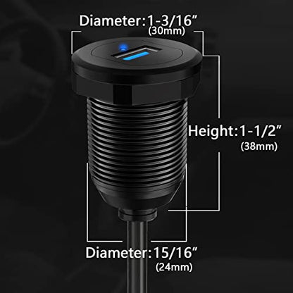 Alloy Single Port USB 3.0 Dashboard Port Car Mount Flush Cable, Male to Female Waterproof Extension Cable for Car Truck Boat Motorcycle with LED Indicator 1ft - style: Single Port 1ft