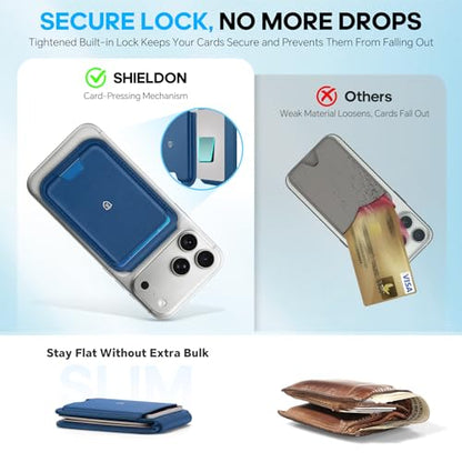 SHIELDON Genuine Leather Magnetic Wallet Stand for MagSafe, Royal Blue | Strong Magnetic, Card Holder, Kickstand, Angle Adjustment, Rfid Blocking, for iPhone 17/16/15/14/13/12 Series & Magnet Case - color: Royal Blue
