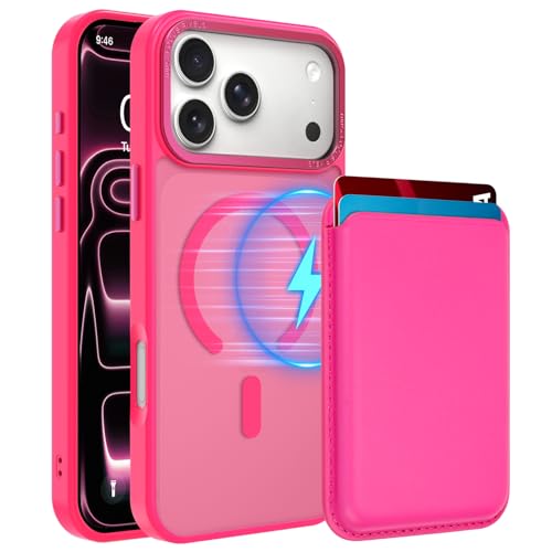 Magnetic Designed for iPhone 17 Pro Case 6.3" 2025, Hot Pink | [Compatible with Magsafe] [with Wallet & Card Holder] [Military Drop Protection] Slim Translucent Matte Phone Case - color: Hot Pink, size: iPhone 17 Pro