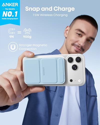Anker 622 Magnetic Power Bank, 5,000mAh Foldable Wireless Portable Charger - color: Misty Blue, size: 4.13 x 2.64 x 0.51 inches