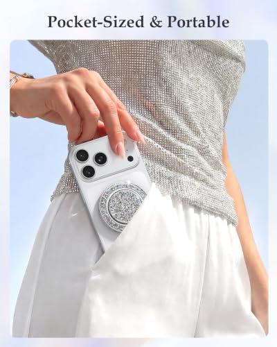SYNCWIRE for MagSafe Phone Grip, Sparkly Magnetic Phone Ring Holder - color: Glitter Silver