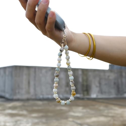 TENOC Marble Beaded Phone Wrist Strap, Amazonite - color: B-amazonite