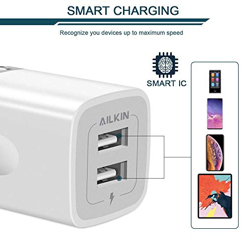 USB Wall Charger, Foldable Charger Adapter, AILKIN 2Pack 2.4Amp Dual Port - color: Wall Charger