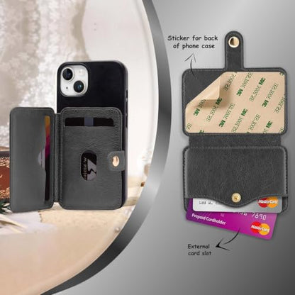 Phone Wallet Stick on, Adhesive Slim Credit Card Holder for cell phone - color: Black