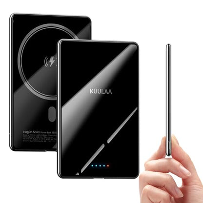 Kuulaa Magsafe Battery Pack 5000mAh, 0.27 in Ultra Slim Magsafe Portable Charger Slim Magnetic Apple Portable Charger 20W Power Delivery Power Bank for iPhone 17/16/15/14/13/12 Series,Black (Black-2) - color: Black-2