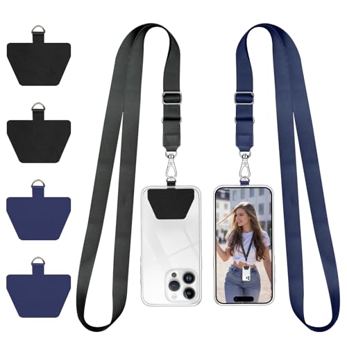 Doormoon Phone Lanyard Tether, Universal Neck Strap with Patch for Phone Case Wallet ID Badge Holder Phone Lanyard Crossbody for Most Smartphones, 2 Pack, Black Blue - color: Black Blue