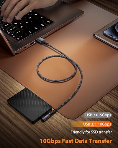 CONMDEX USB C Cable 10Gbps [1ft, 2Pack] Right Angle, 3.1A Fast Charge Cord - size: 1ft+1ft