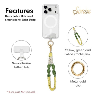Sonix Phone Wristlet - Detachable Universal Smartphone Wrist Strap, Hands-Free Lanyard Cellphone Bracelet with Tether Tab - color: Crochet Twist - Yellow