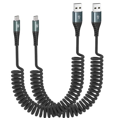 JUKEKUL 66W Braided Coiled USB A to USB C Fast Charging Cable 3FT (2Pack)
