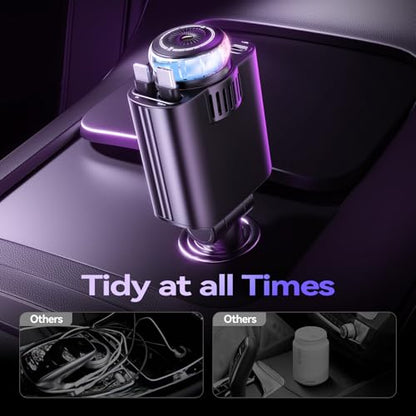 5 in 1 Retractable USB C Car Charger Fast Charge Aromatherapy Starry Sky - color: Drak Black